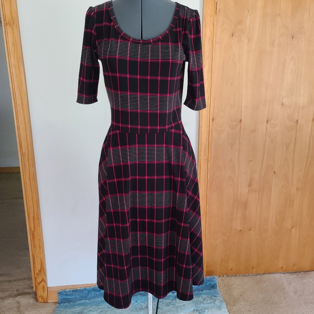 LuLaRoe Amelia T-Shirt Mini Dress Plaid Fit Flare